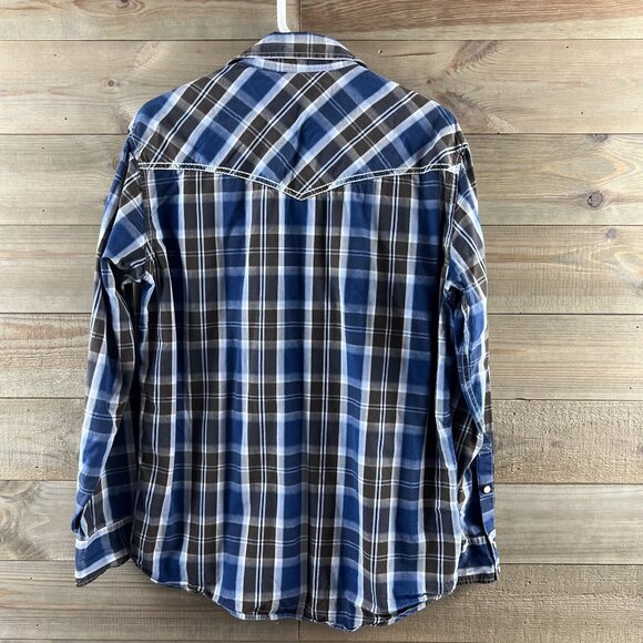 Rafter C Mens Shirt Long Sleeve Pearl Snap Plaid Western Cowboy Rodeo Medium - Picture 8 of 10